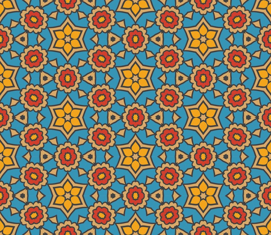 abstracte kleurrijke doodle geometrische naadloze bloemenpatroon. bloemen achtergrond. caleidoscoopmozaïek, geotegel van dunne lijnornament. vector