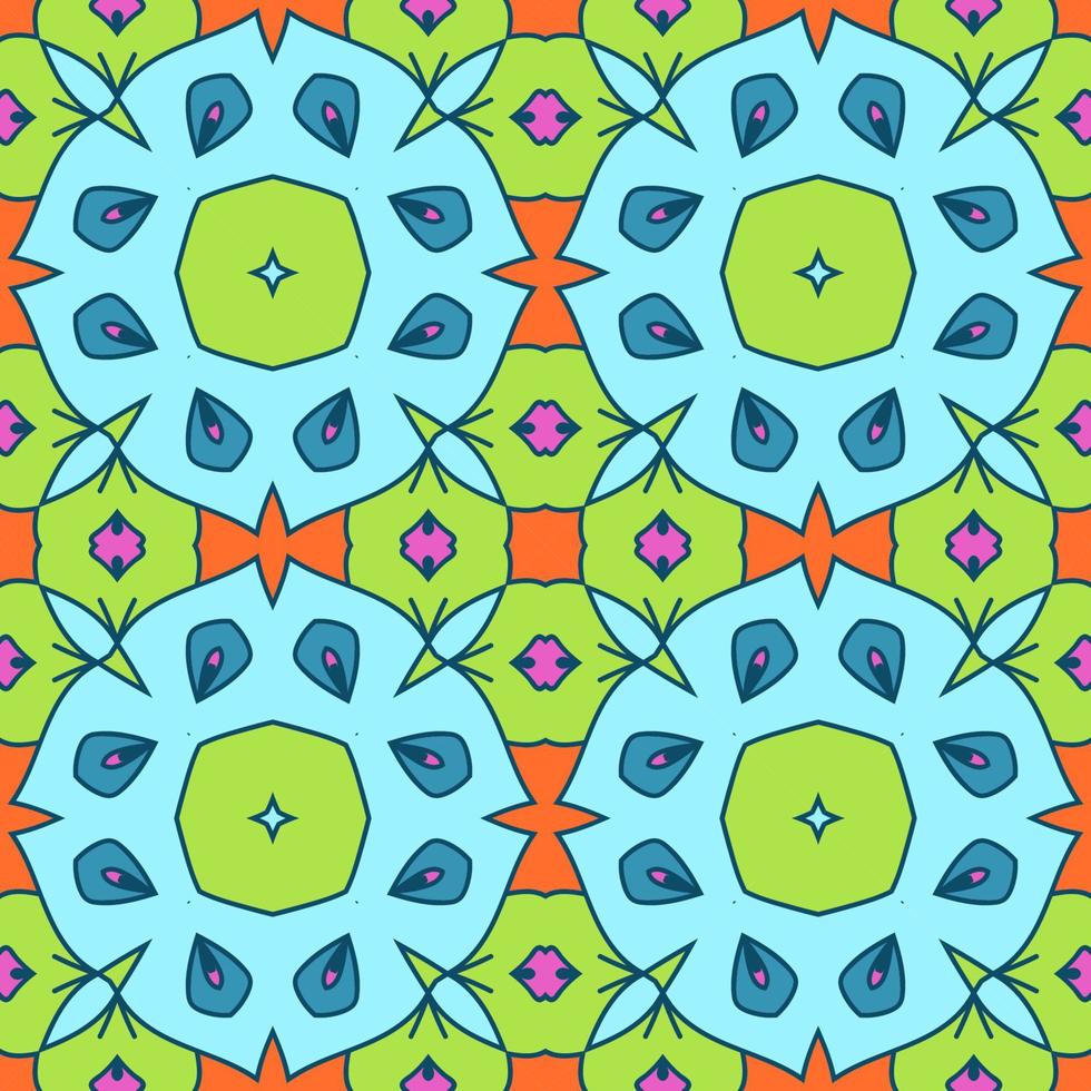 abstracte kleurrijke doodle geometrische naadloze bloemenpatroon. bloemen achtergrond. caleidoscoopmozaïek, geotegel van dunne lijnornament. vector