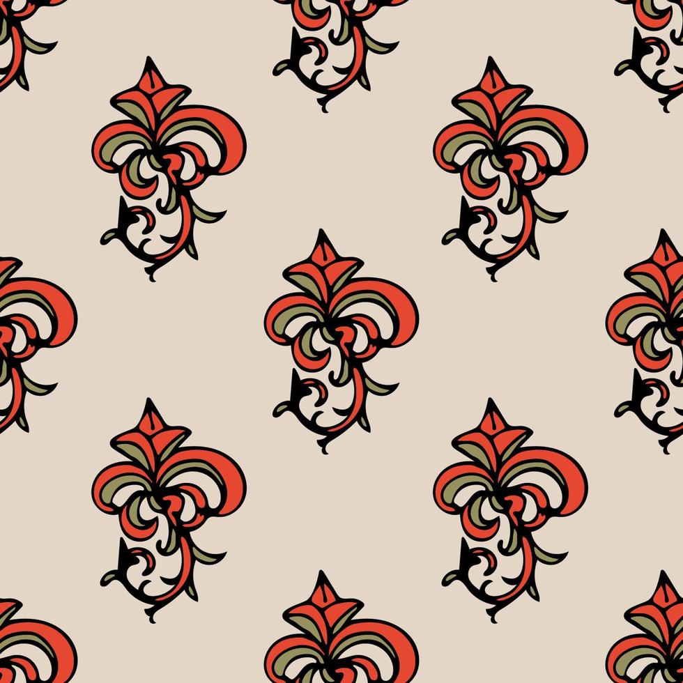 schattig damast, fleur de lis abstract naadloos patroon met handgetekende decoratie. vector