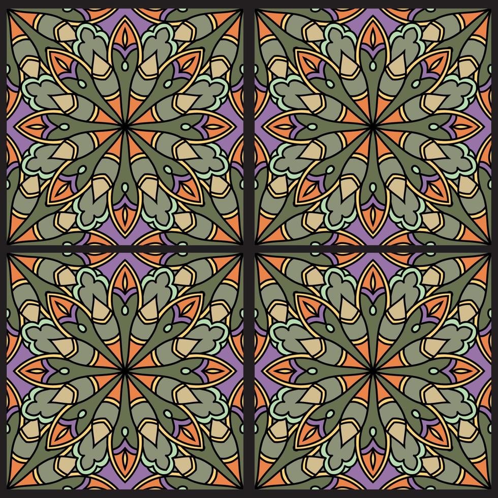 abstracte kleurrijke doodle geometrische naadloze bloemenpatroon. bloemen achtergrond. caleidoscoopmozaïek, geotegel van dunne lijnornament. vector