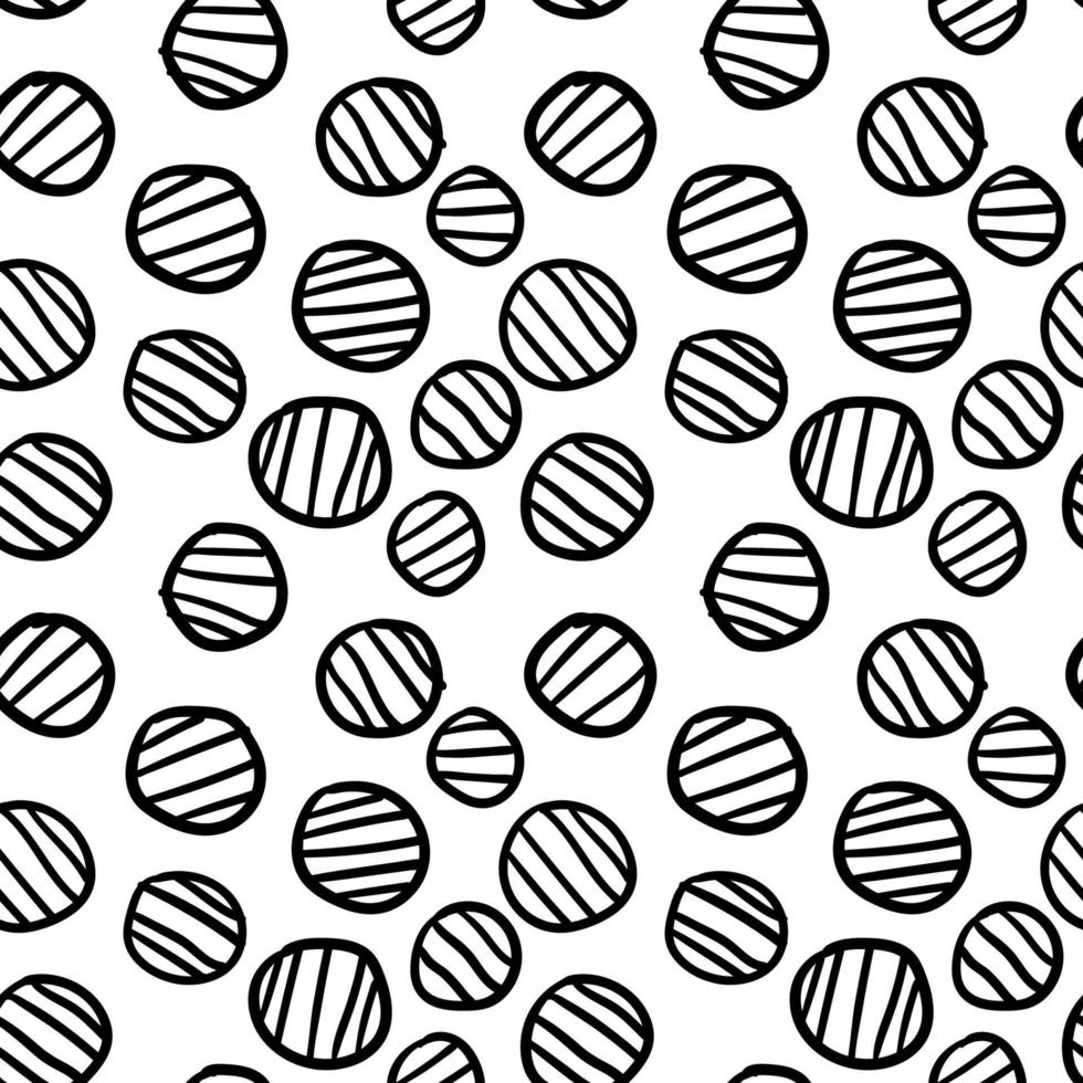 geometrische achtergrond met gestreepte ongelijke cirkels. abstracte ronde naadloze patroon. hand getekende stippen patroon op witte achtergrond. vector