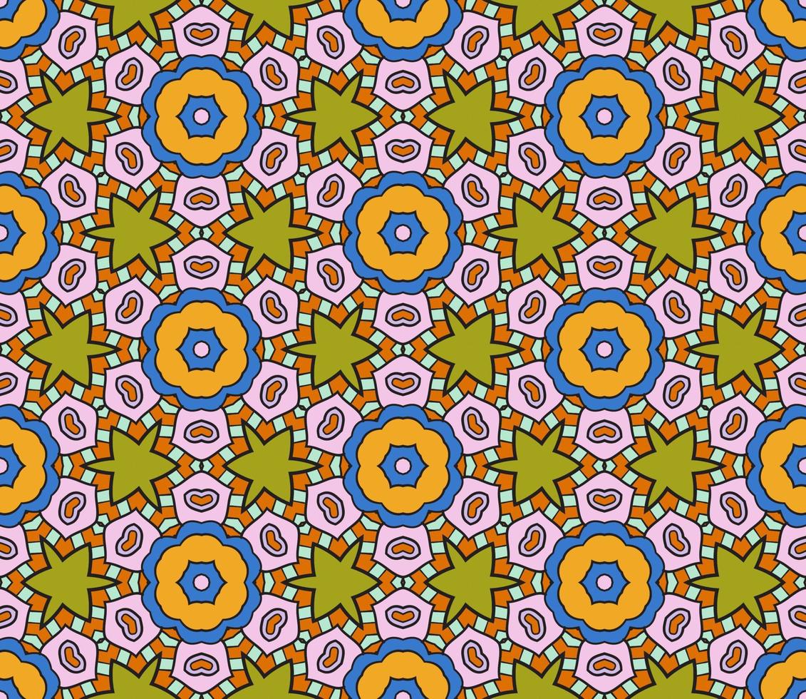 abstracte kleurrijke doodle geometrische naadloze bloemenpatroon. bloemen achtergrond. mozaïek, geo tegel van dunne lijn ornament. vector