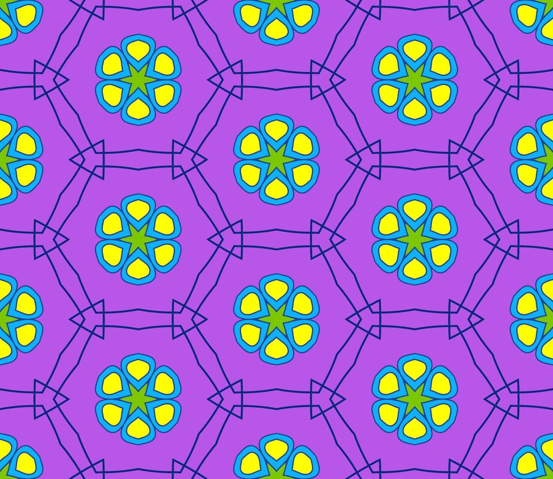 abstracte kleurrijke doodle geometrische naadloze bloemenpatroon. bloemen achtergrond. caleidoscoopmozaïek, geotegel van dunne lijnornament. vector