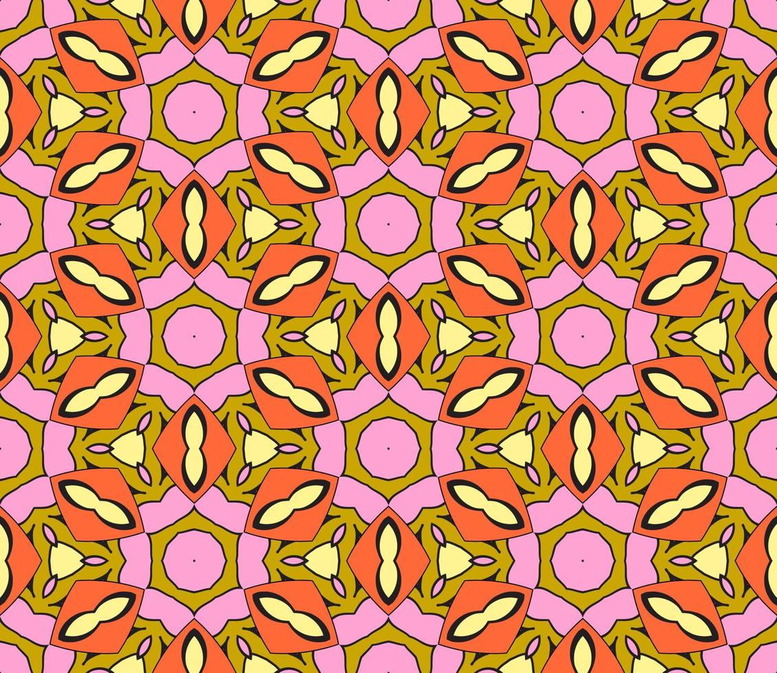 abstracte kleurrijke doodle geometrische naadloze bloemenpatroon. bloemen achtergrond. caleidoscoopmozaïek, geotegel van dunne lijnornament. vector