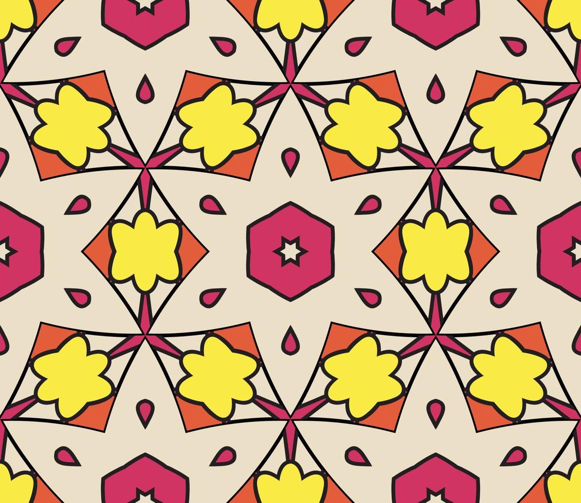 abstracte kleurrijke doodle geometrische naadloze bloemenpatroon. bloemen achtergrond. caleidoscoopmozaïek, geotegel van dunne lijnornament. vector