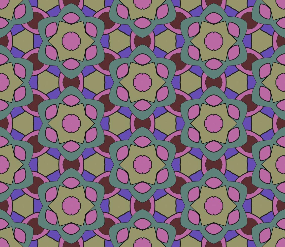 abstracte kleurrijke doodle geometrische naadloze bloemenpatroon. bloemen achtergrond. caleidoscoopmozaïek, geotegel van dunne lijnornament. vector