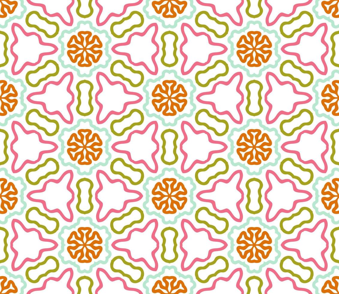 abstracte kleurrijke doodle geometrische naadloze bloemenpatroon. bloemen achtergrond. caleidoscoopmozaïek, geotegel van dunne lijnornament. vector