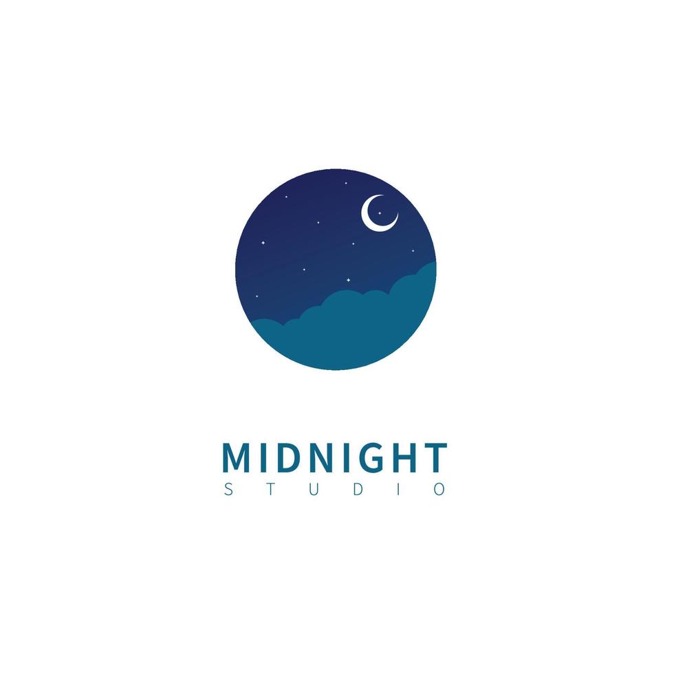 middernacht logo studio's. met de maan en de mooie donkere lucht. vector logo