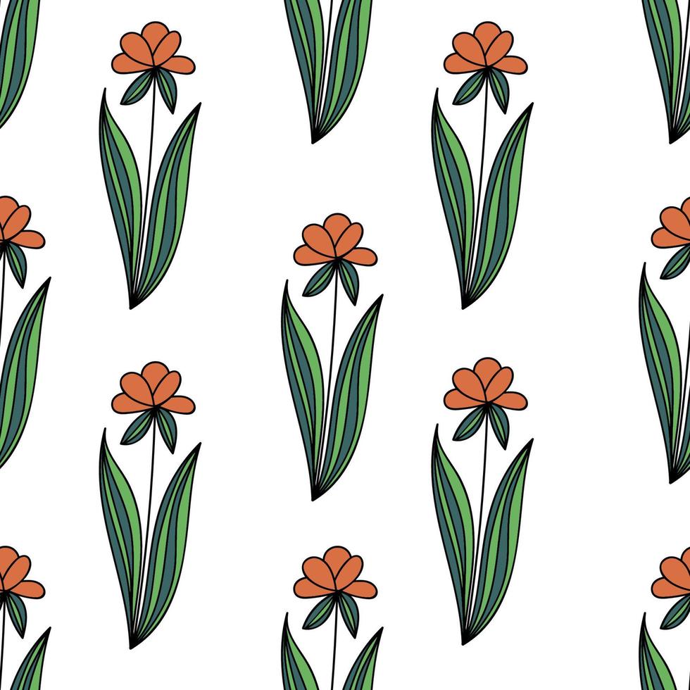 naadloze bloemmotief met doodle bloemen. hand getrokken bloemen op witte achtergrond. vector