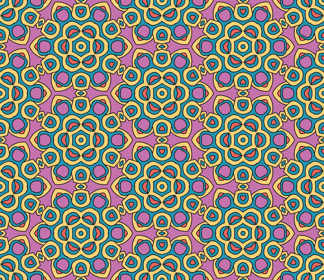 abstracte kleurrijke doodle geometrische naadloze bloemenpatroon. bloemen achtergrond. caleidoscoopmozaïek, geotegel van dunne lijnornament. vector