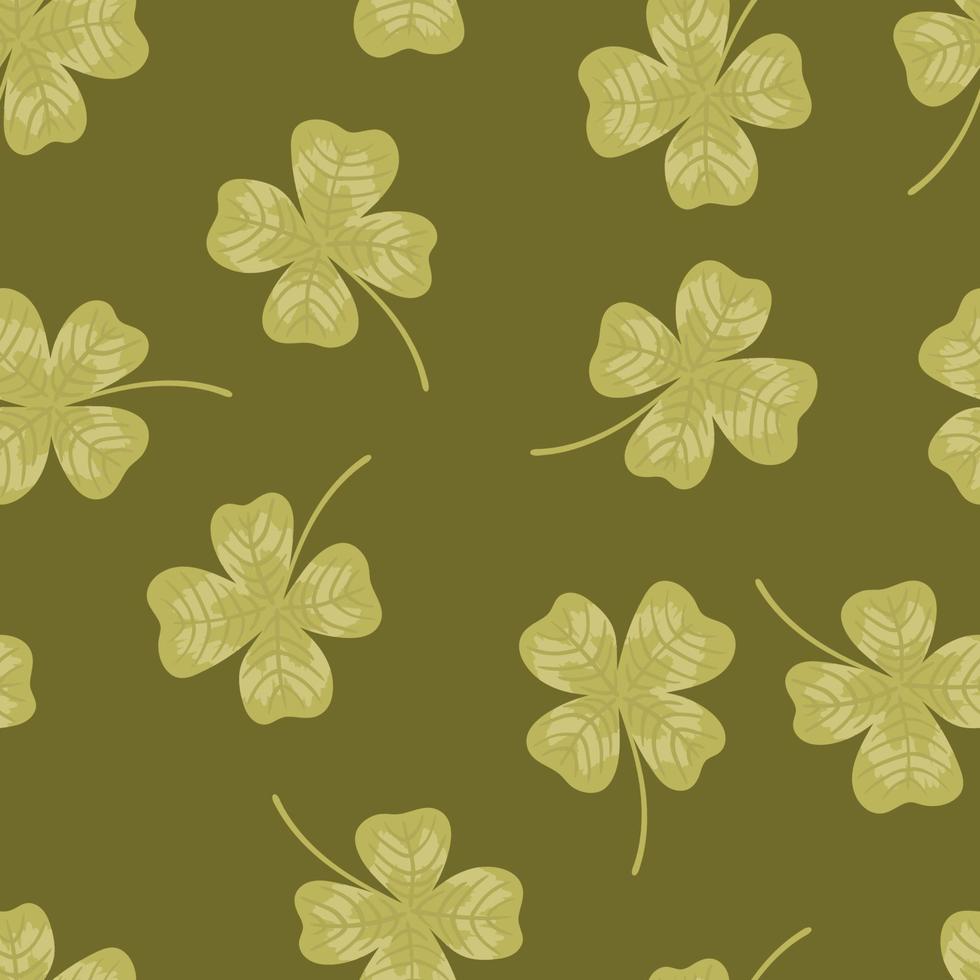 klavertje vier vector naadloze patroon. geluksklaverblad vier bloemblaadjes cartoon textuur. groene klaver voor st. patrick's day, Ierse vakantie bierfestival achtergrond voor stof, behang, inpakpapier