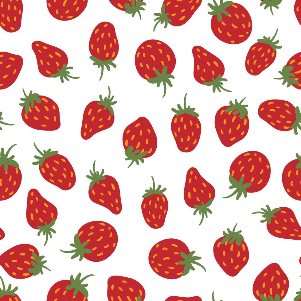 aardbeien vector naadloze patroon. zomer berry hand getekende textuur voor behang, textiel, inpakpapier, stof, verpakking, wenskaarten, uitnodigingen. schattig fruit platte cartoon achtergrond.