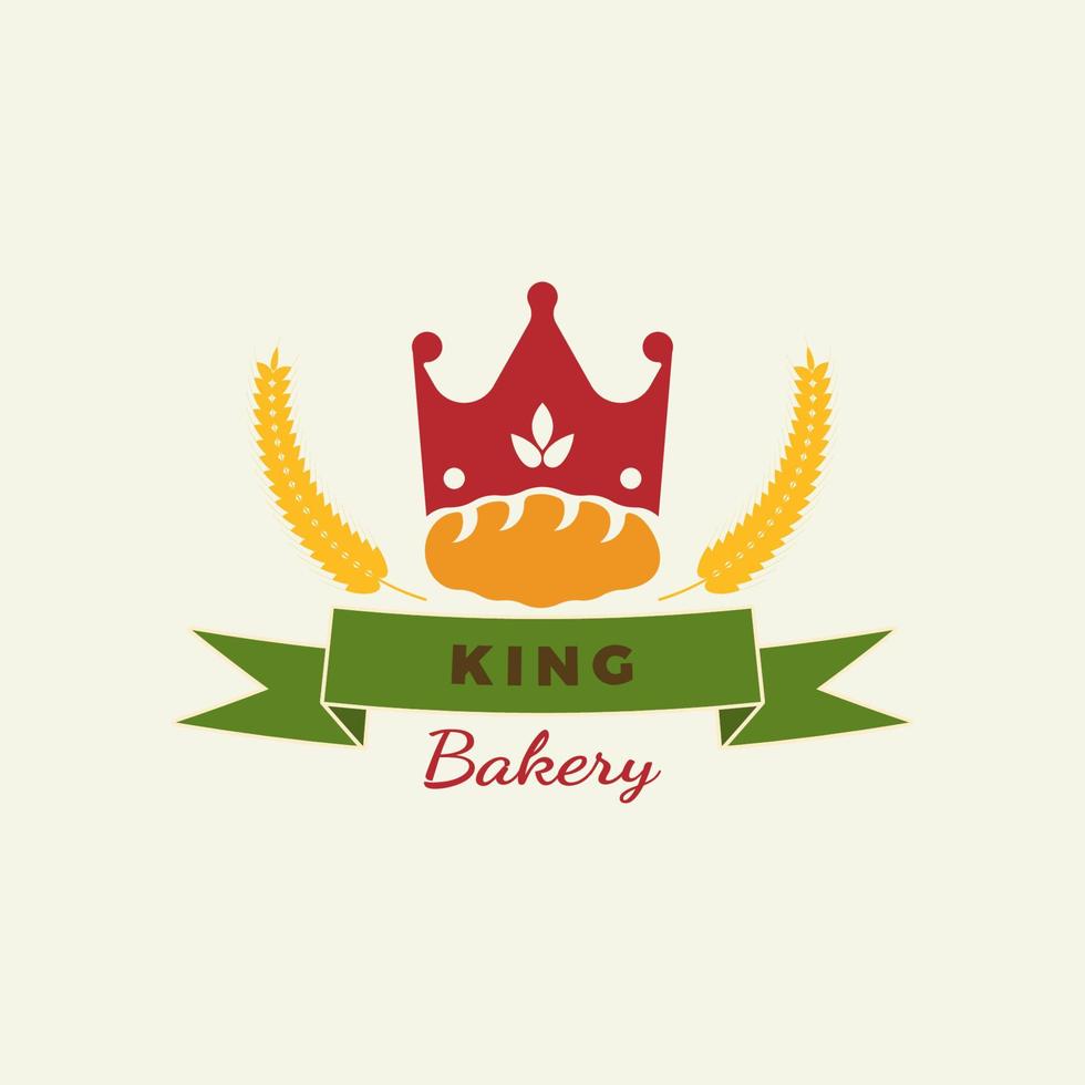 koning bakkerij logo ontwerp vectorillustratie. brood, met kroon en tarwesymbool vector