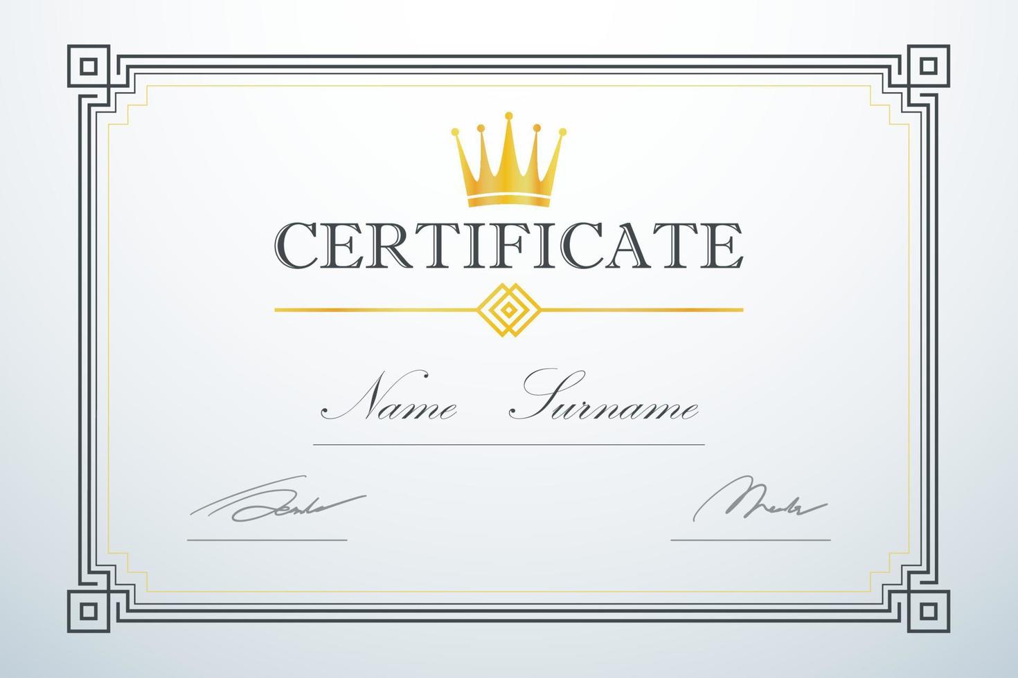 kroon logo. vintage luxe ontwerp. certificeringskaart frame sjabloon. vector illustratie