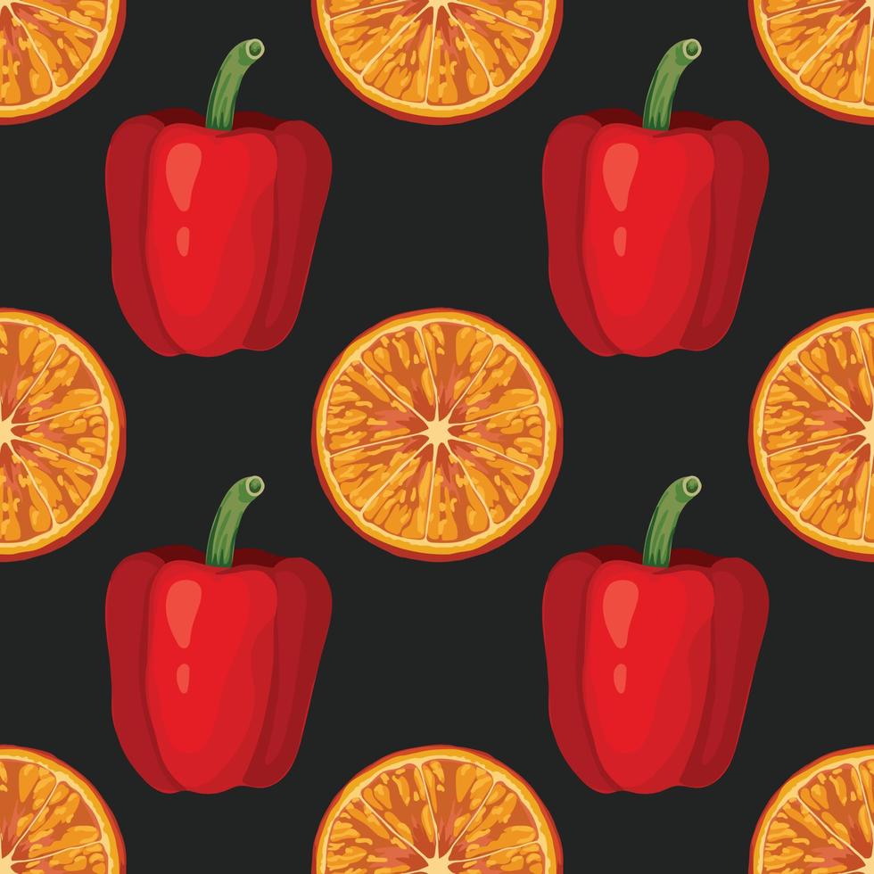 sinaasappel en rode peper hand tekenen groente naadloos vector