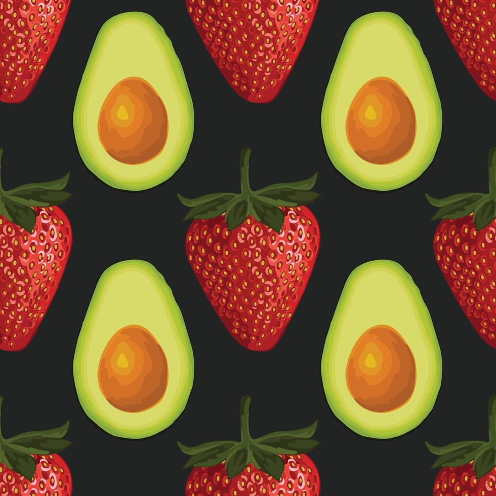 avocado en aardbei hand tekenen plantaardig patroon ontwerp vector