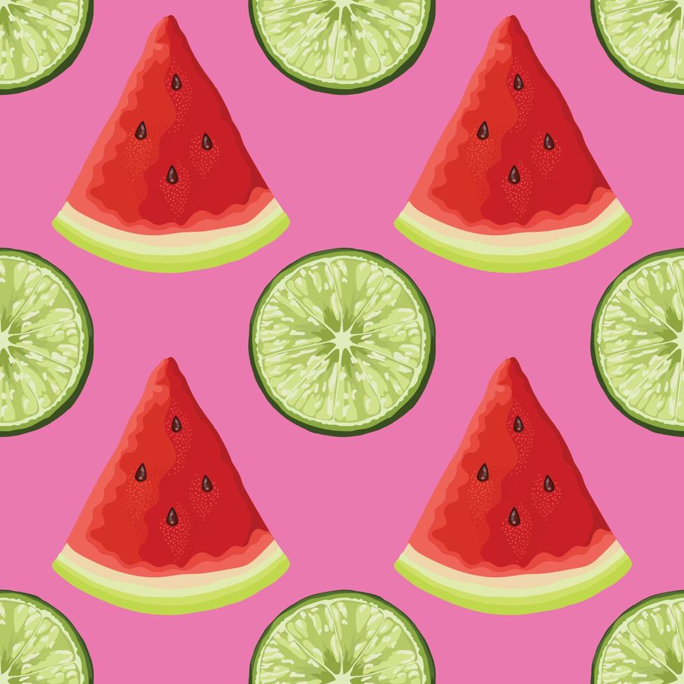 watermeloen en citroen hand tekenen groenten en fruit naadloos patroon ontwerp vector