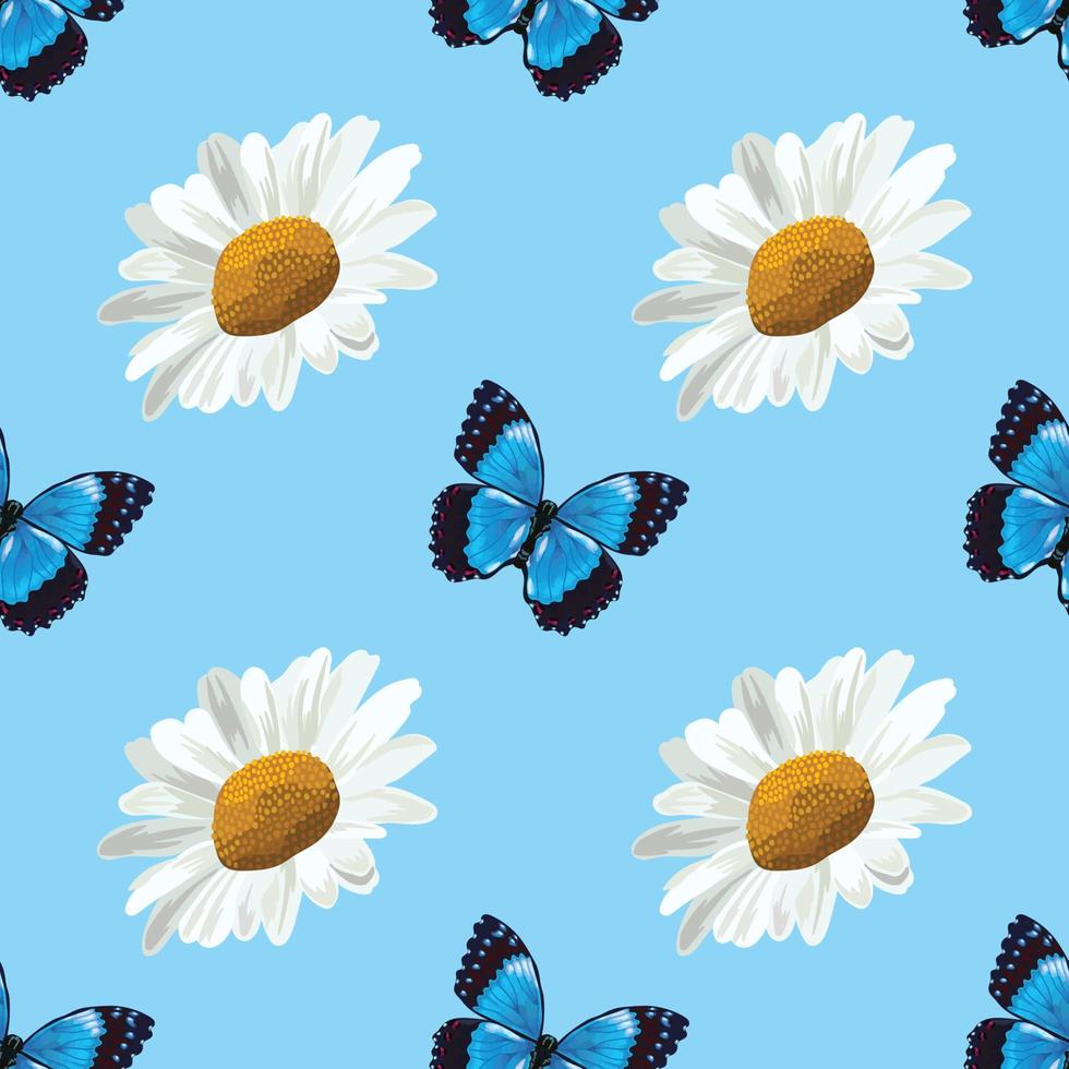 margriet en blauw vlinder naadloos patroon vector