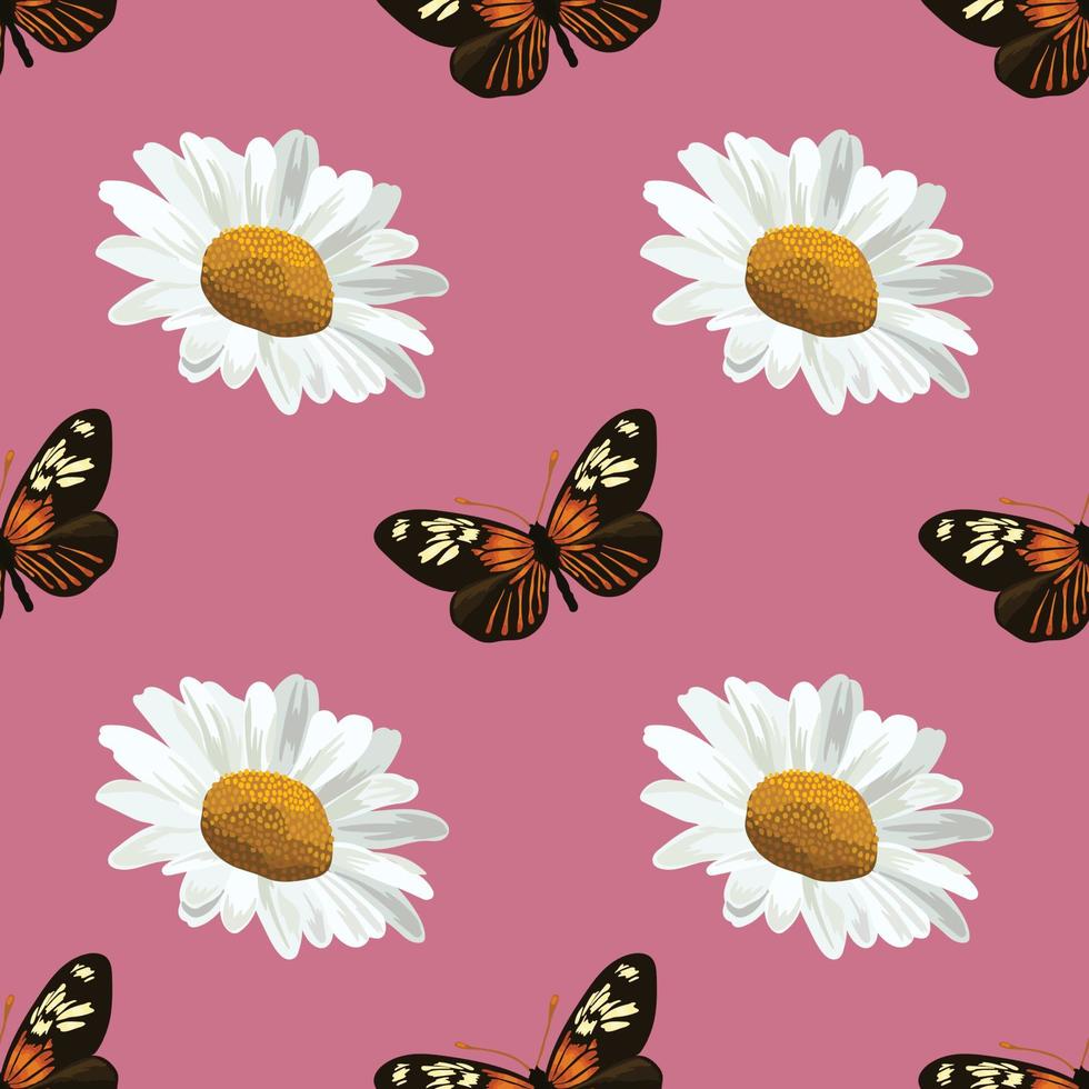 witte margriet en vlinder naadloos ontwerppatroon vector