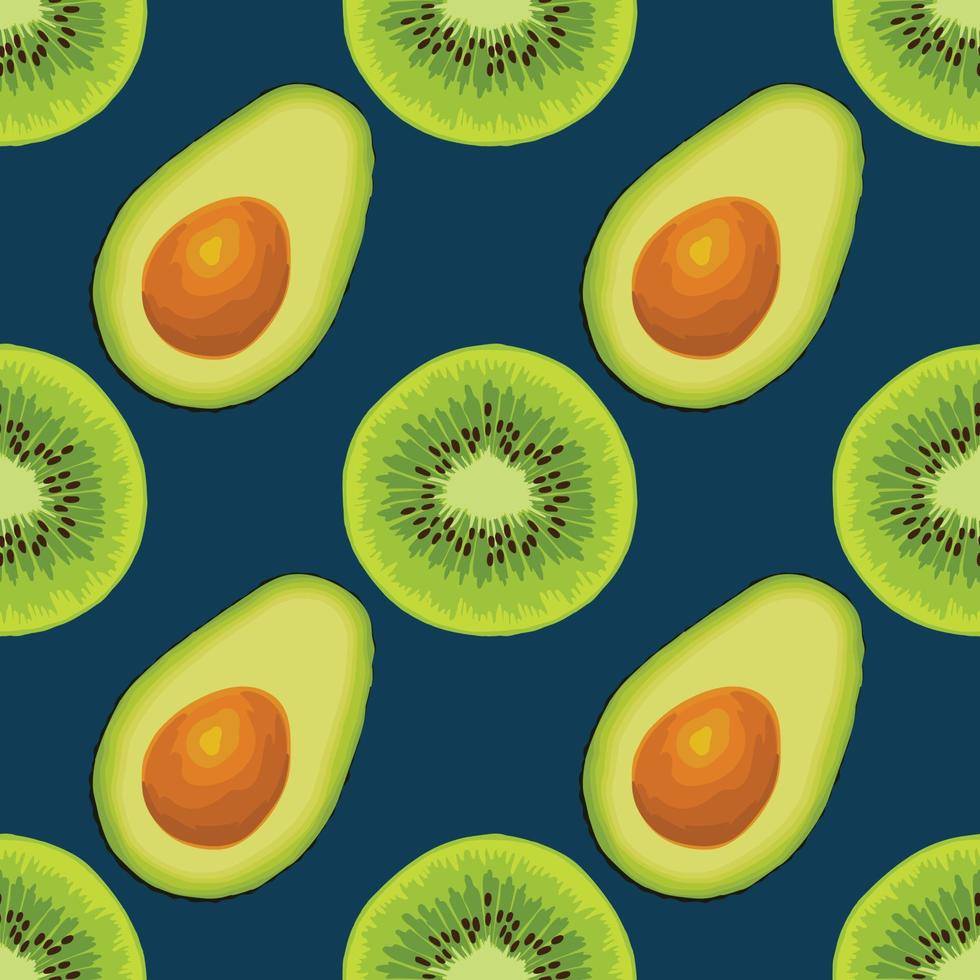 avocado en kiwi hand tekenen plantaardig naadloos patroonontwerp vector