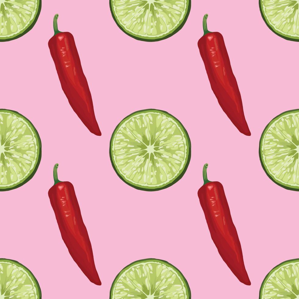 rode chili en citroen hand tekenen groente naadloos vector