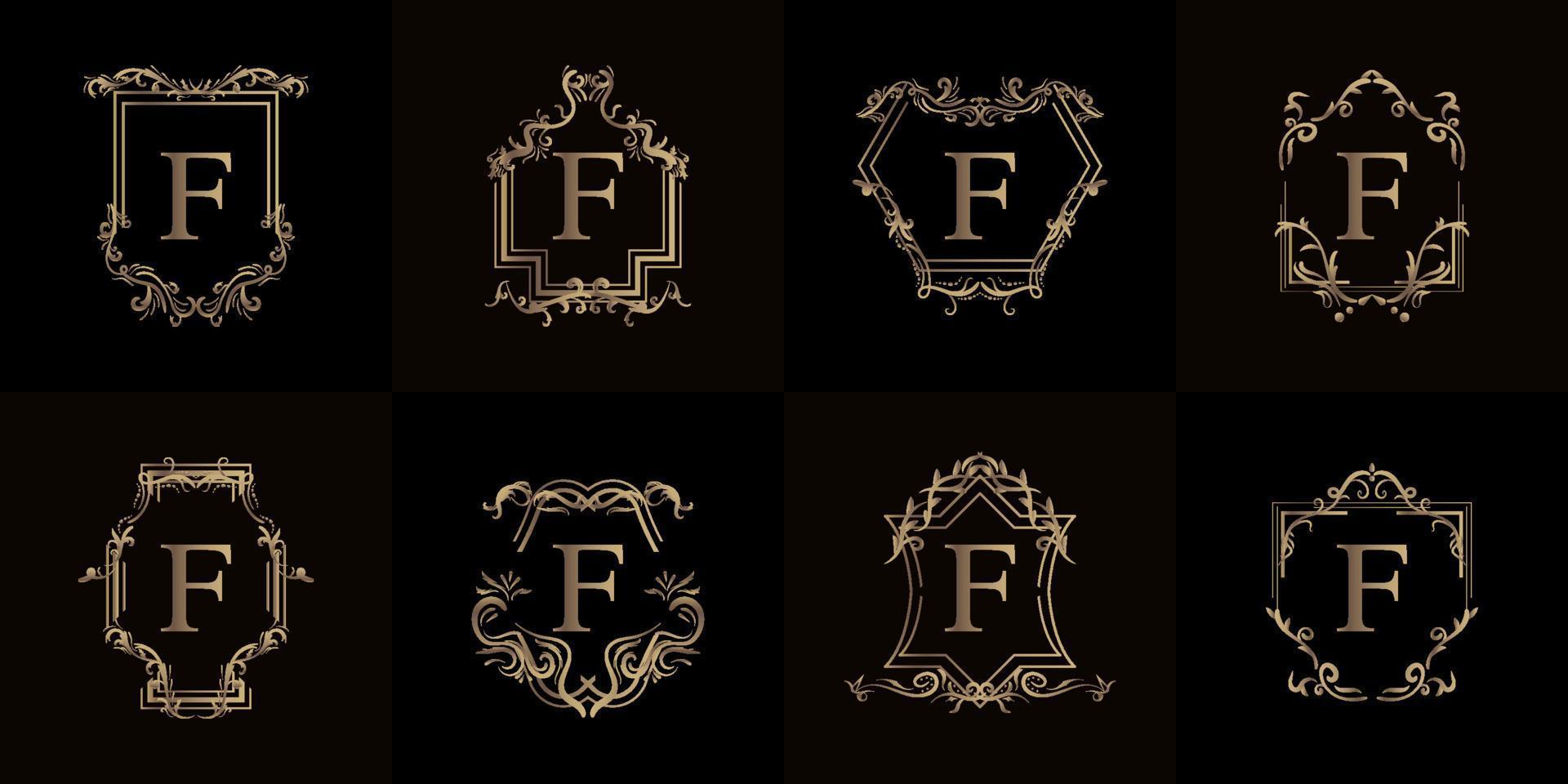 verzameling van logo initial f met luxe ornament of bloemenframe vector