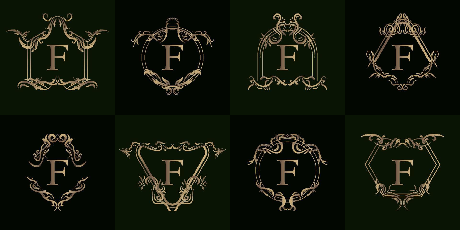verzameling van logo initial f met luxe ornament of bloemenframe vector