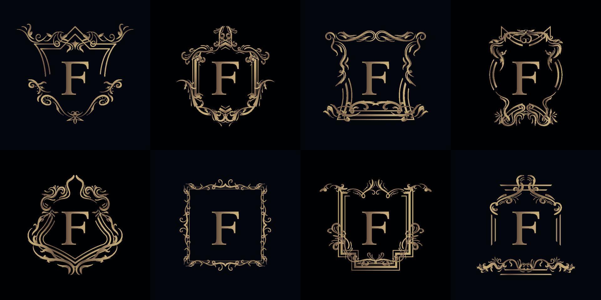 verzameling van logo initial f met luxe ornament of bloemenframe vector