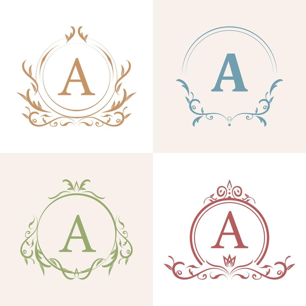 luxe ornament frame initiaal een logo set collectie. minimalistisch, creatief, eenvoudig, elegant en modern logo-sjabloonontwerp. vector
