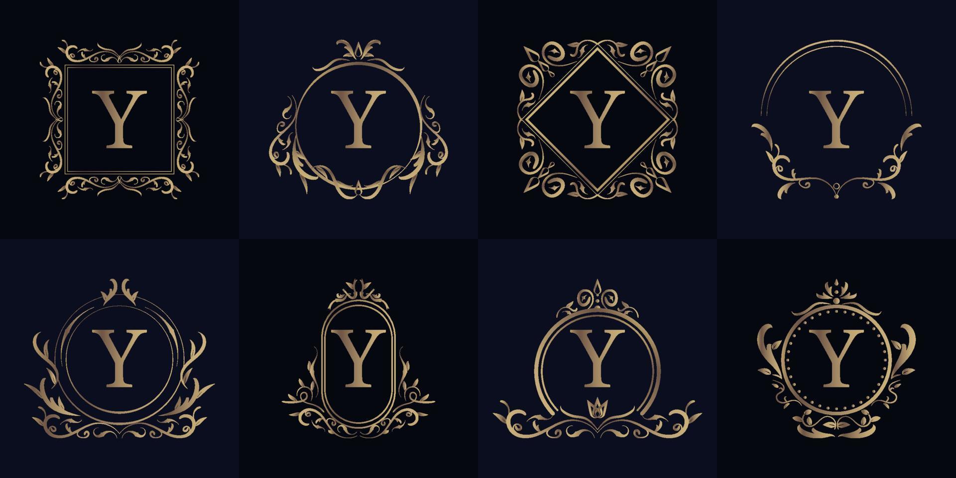 luxe ornament frame initiële y logo set collectie. vector