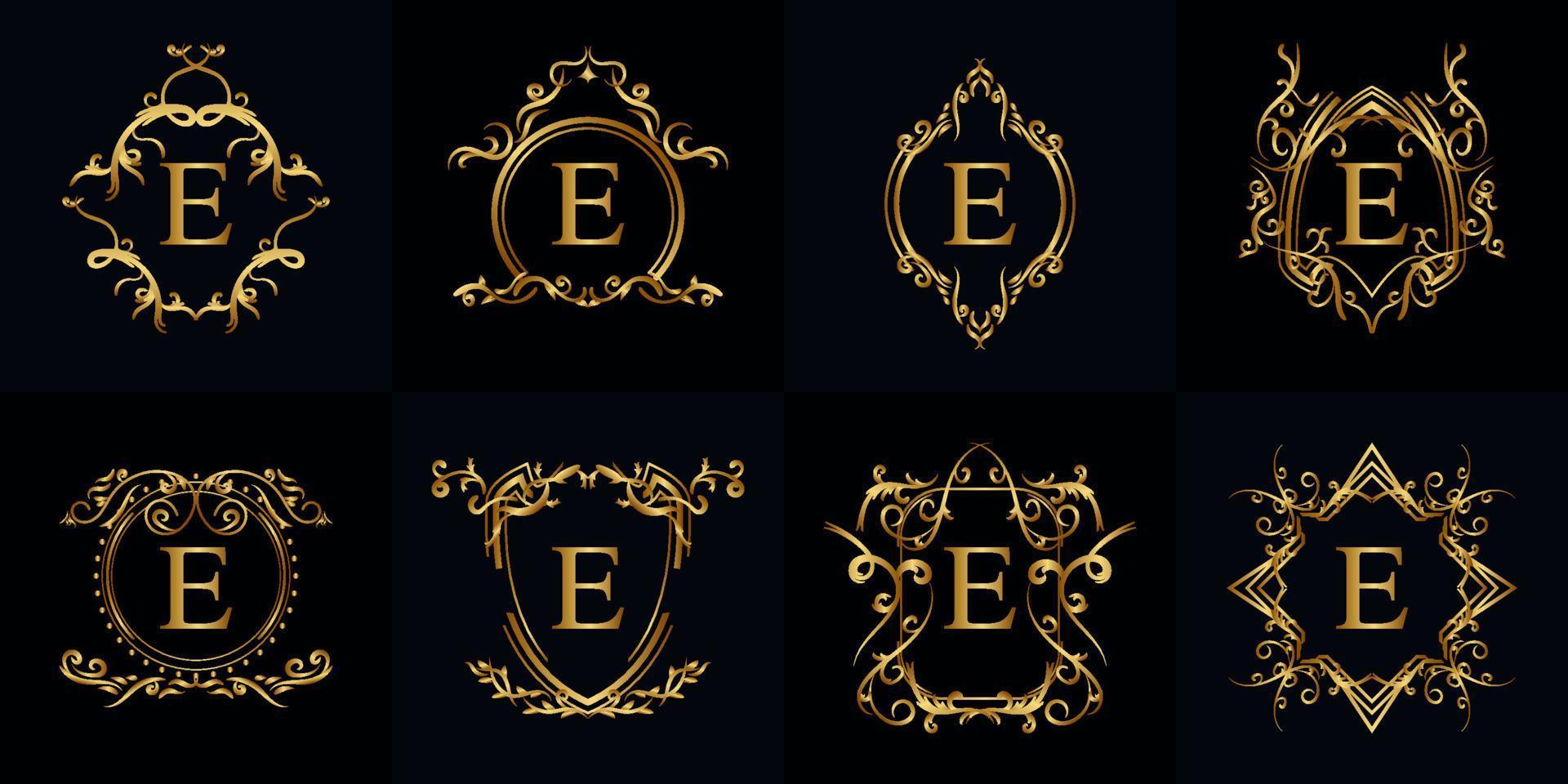 verzameling van logo initial e met luxe ornament of bloemenframe vector