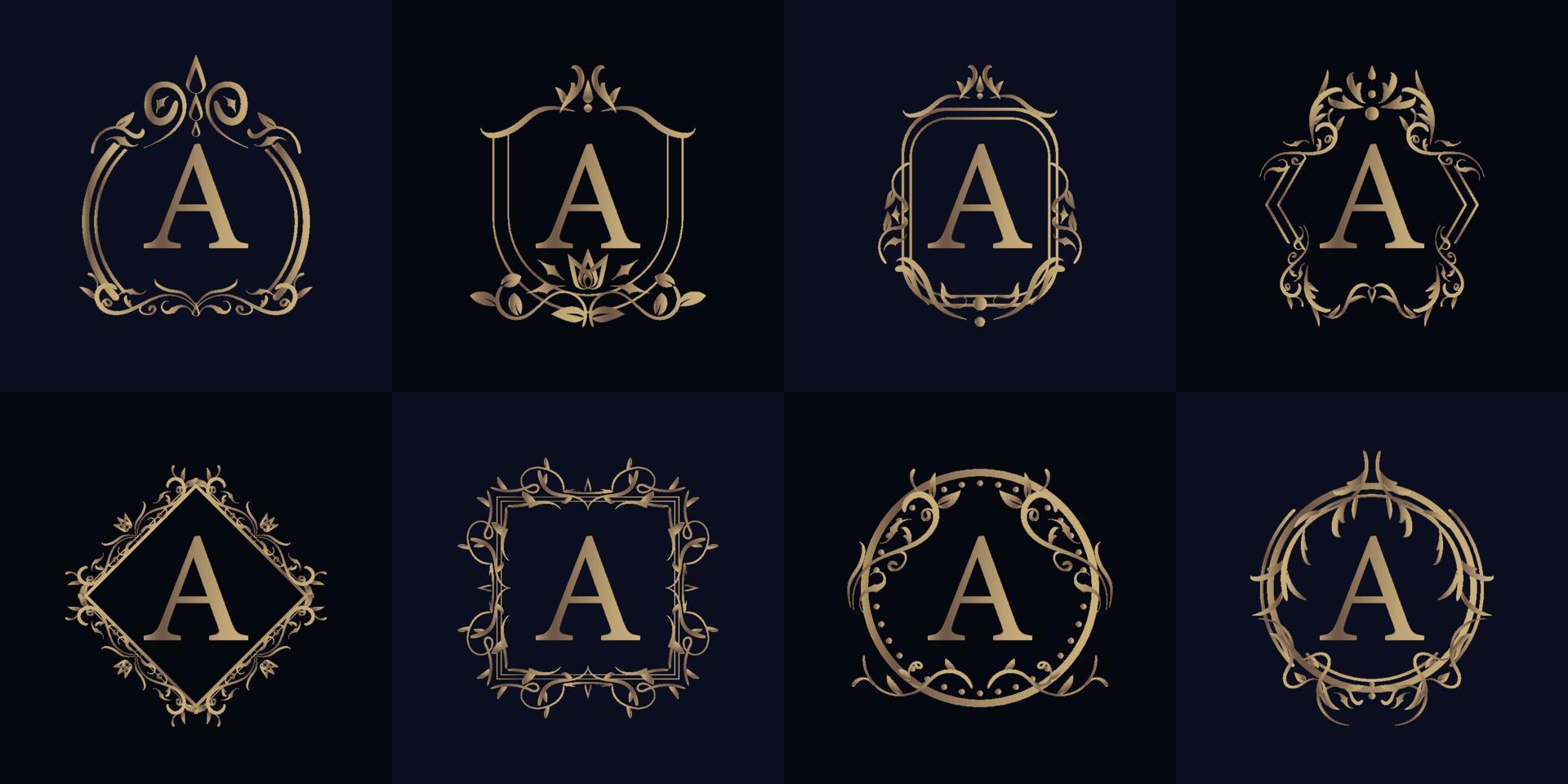 logo initiaal a met luxe ornament of bloemframe, set collectie. vector