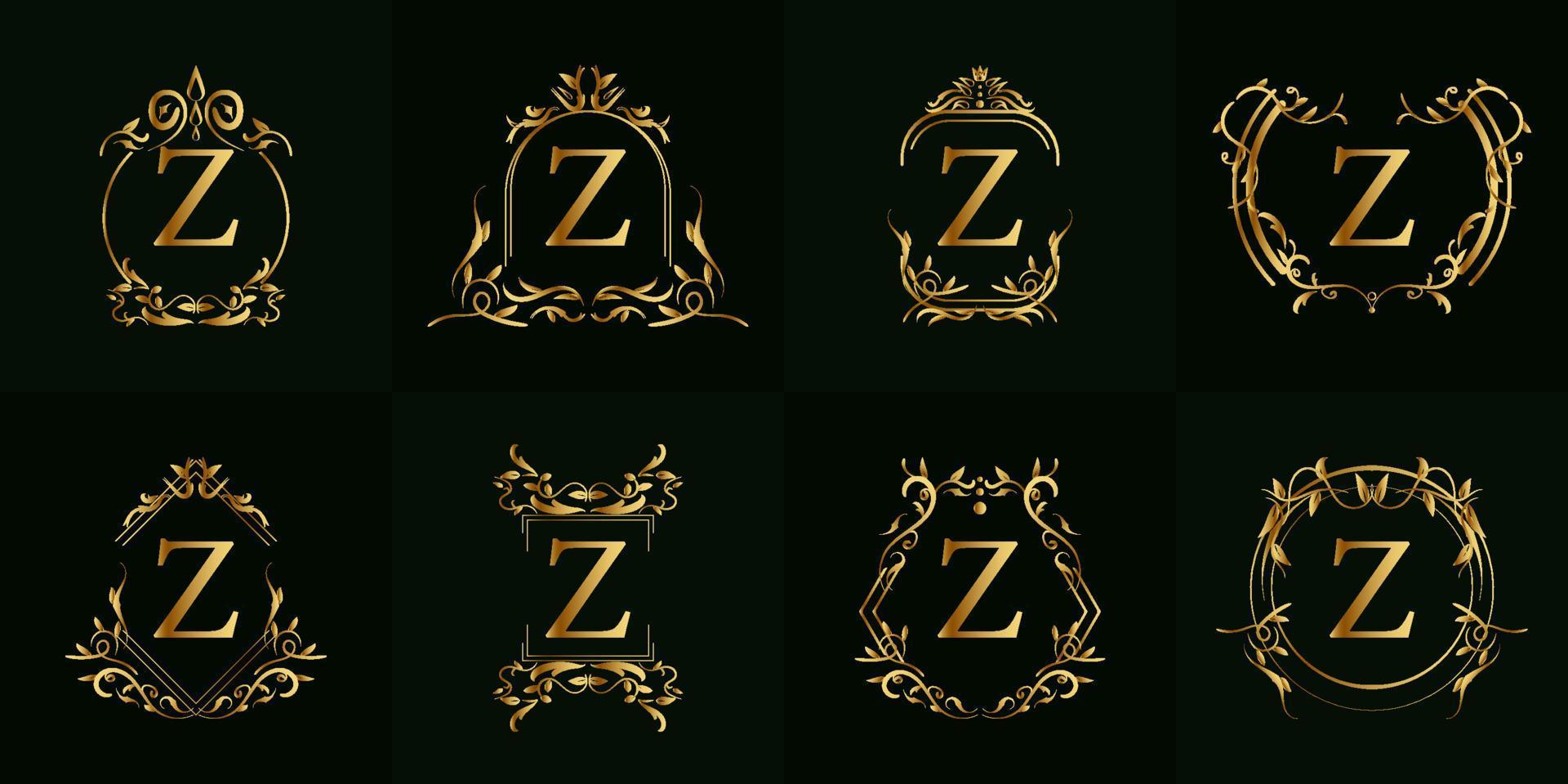 logo eerste z met luxe ornament of bloemframe, set collectie. vector