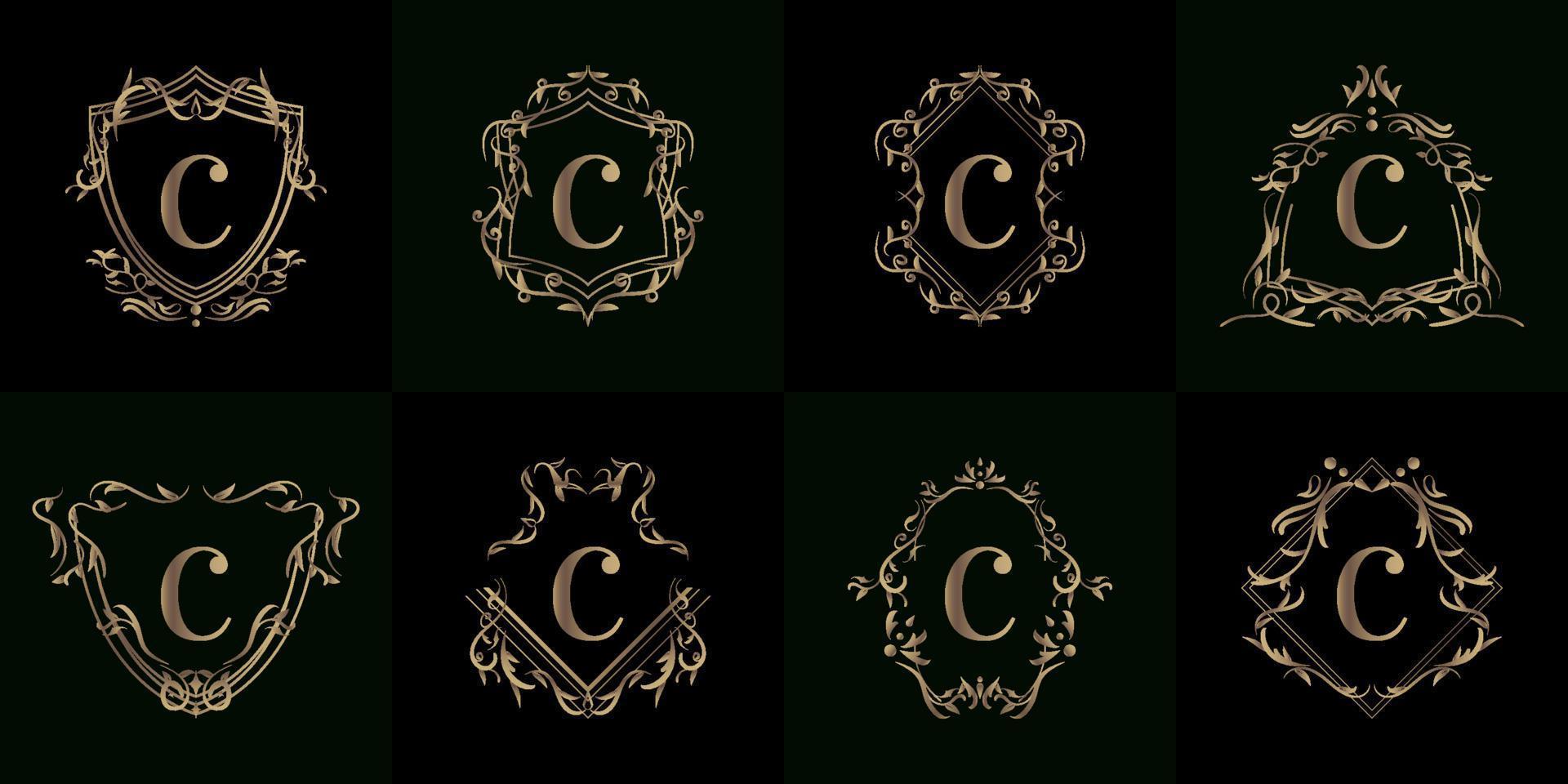 verzameling van logo initial c met luxe ornament of bloemenframe vector