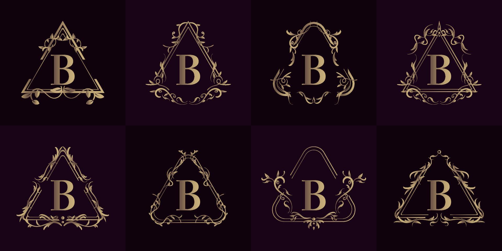 verzameling van logo initial b met luxe ornament of bloemenframe vector