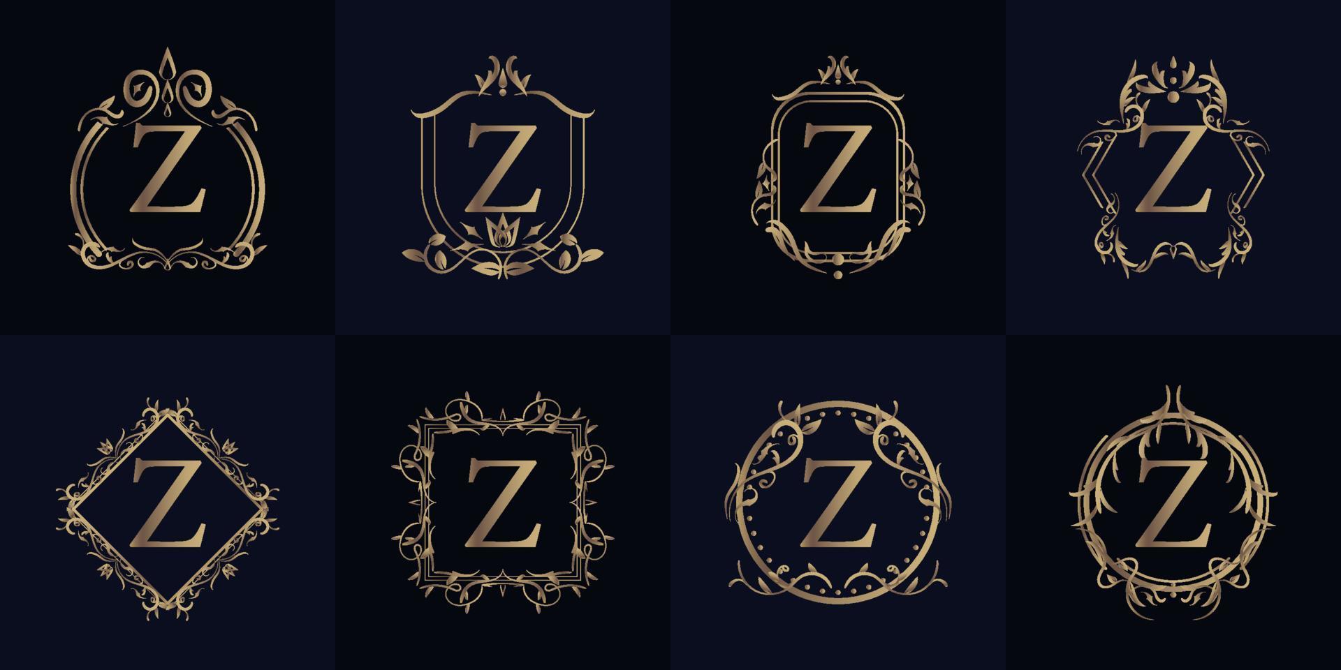 logo eerste z met luxe ornament of bloemframe, set collectie. vector