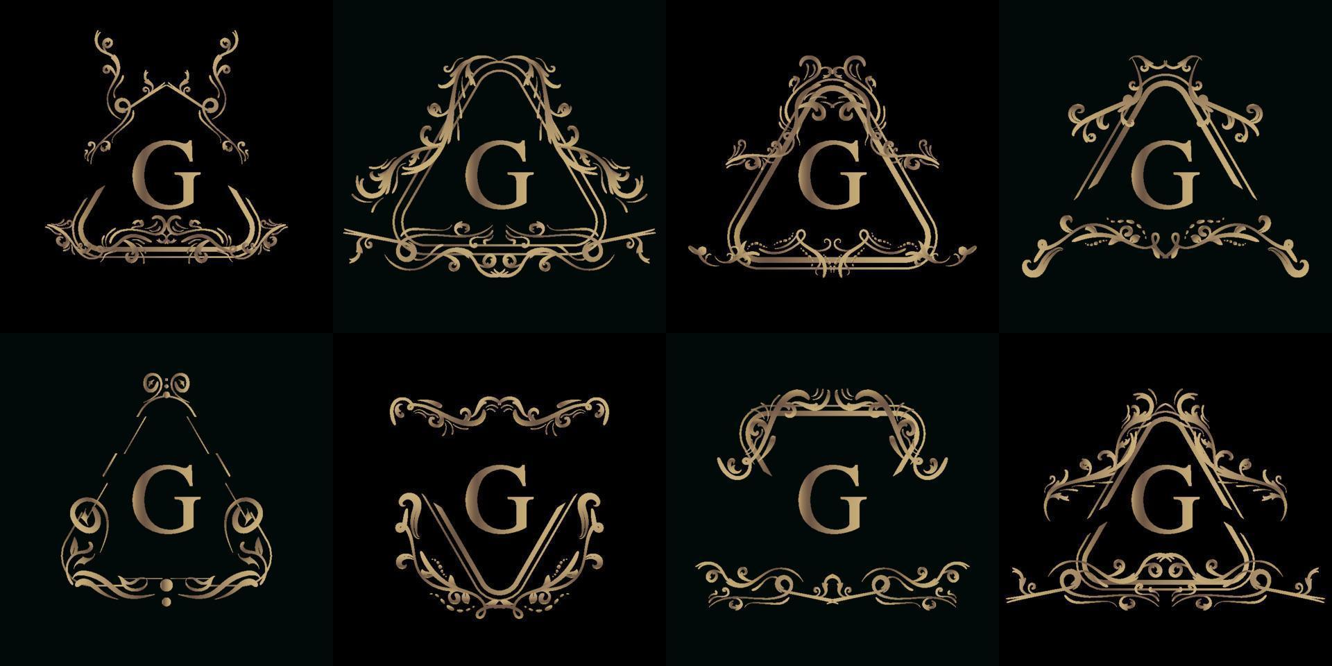 verzameling van logo initial g met luxe ornament of bloemenframe vector