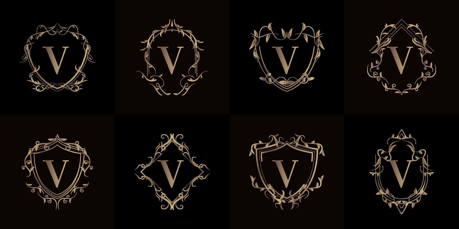 verzameling van logo initial v met luxe ornament of bloemframe vector