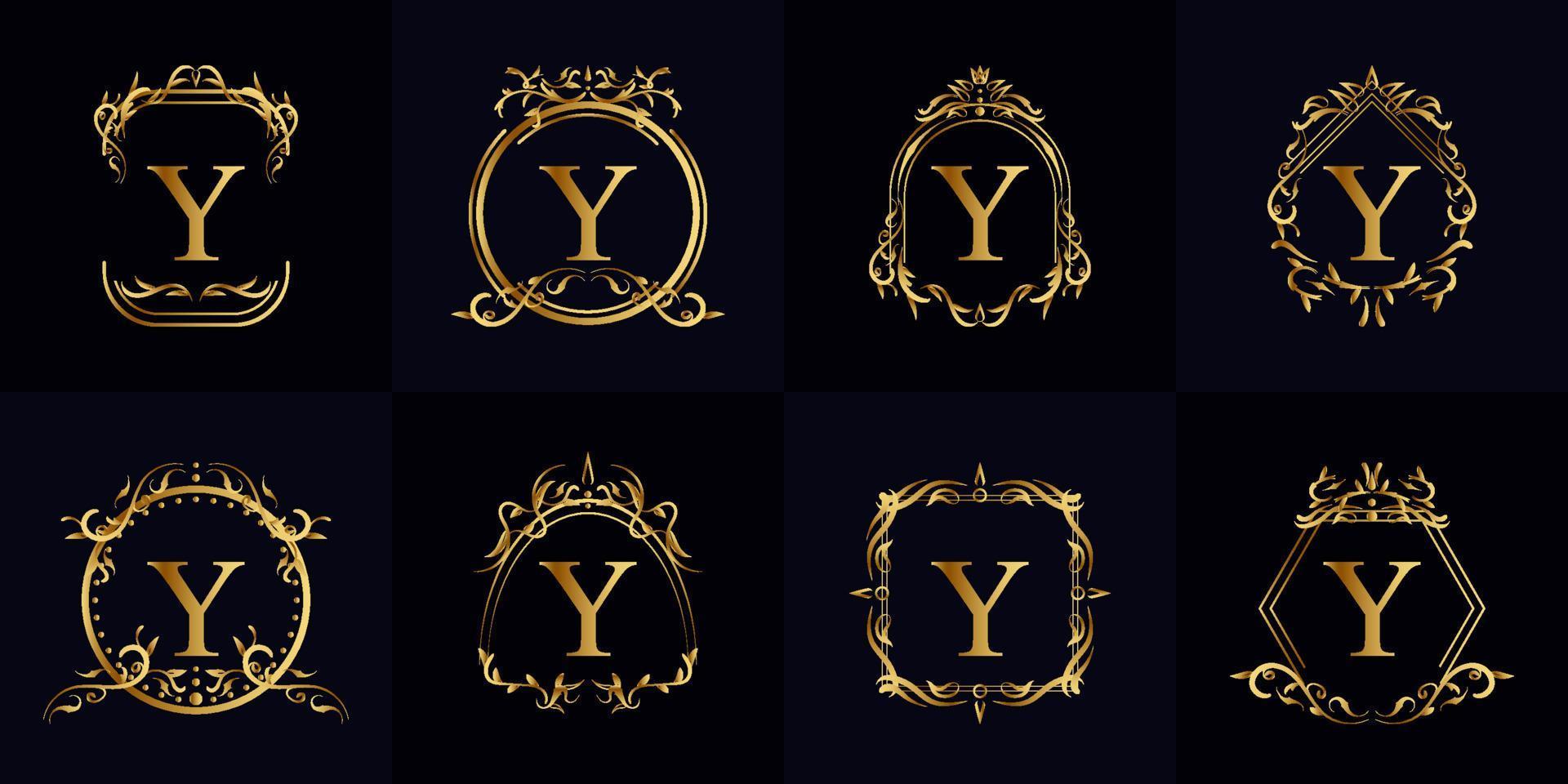 verzameling van logo initial y met luxe ornament of bloemenframe vector