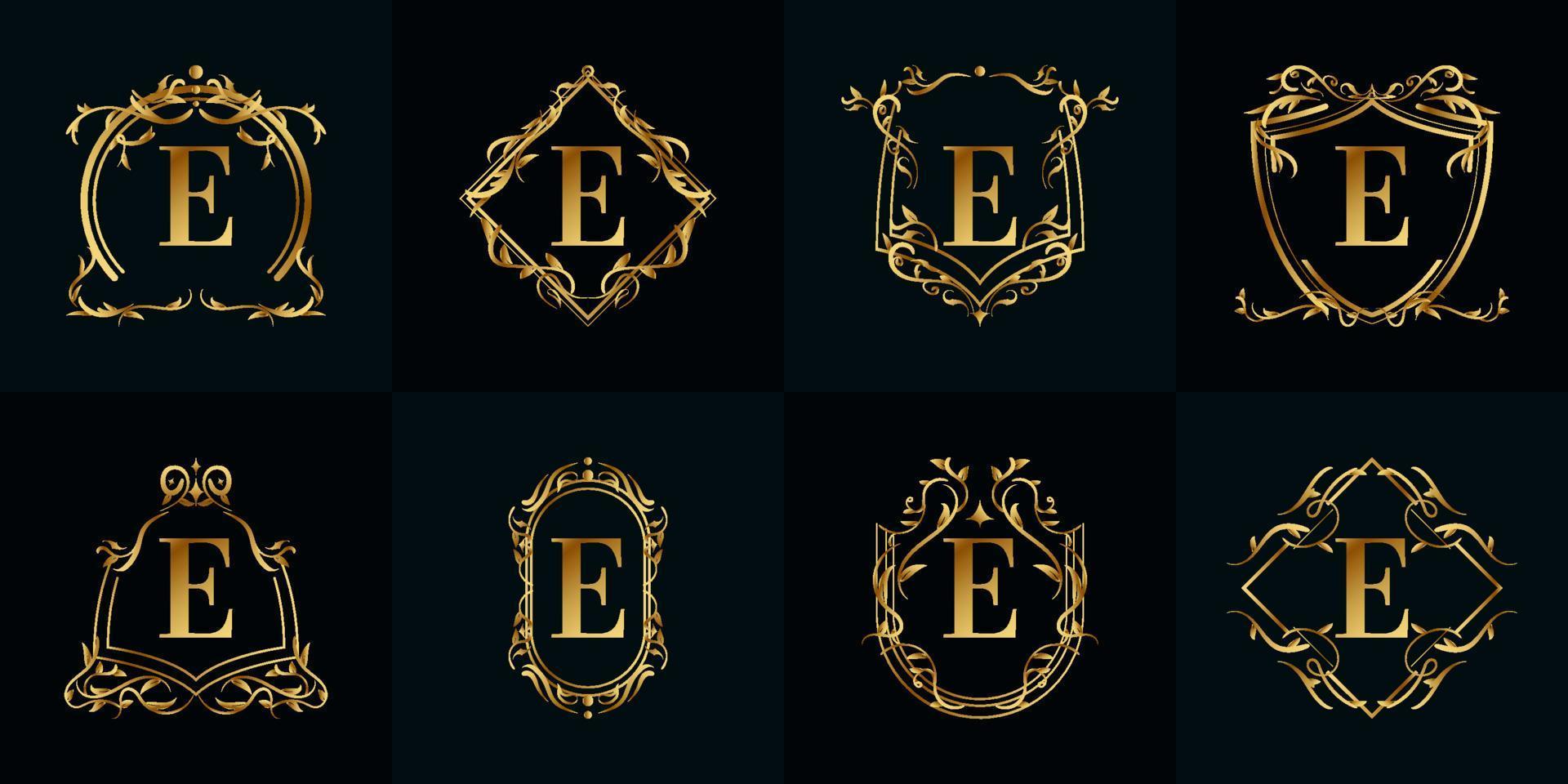 verzameling van logo initial e met luxe ornament of bloemenframe vector