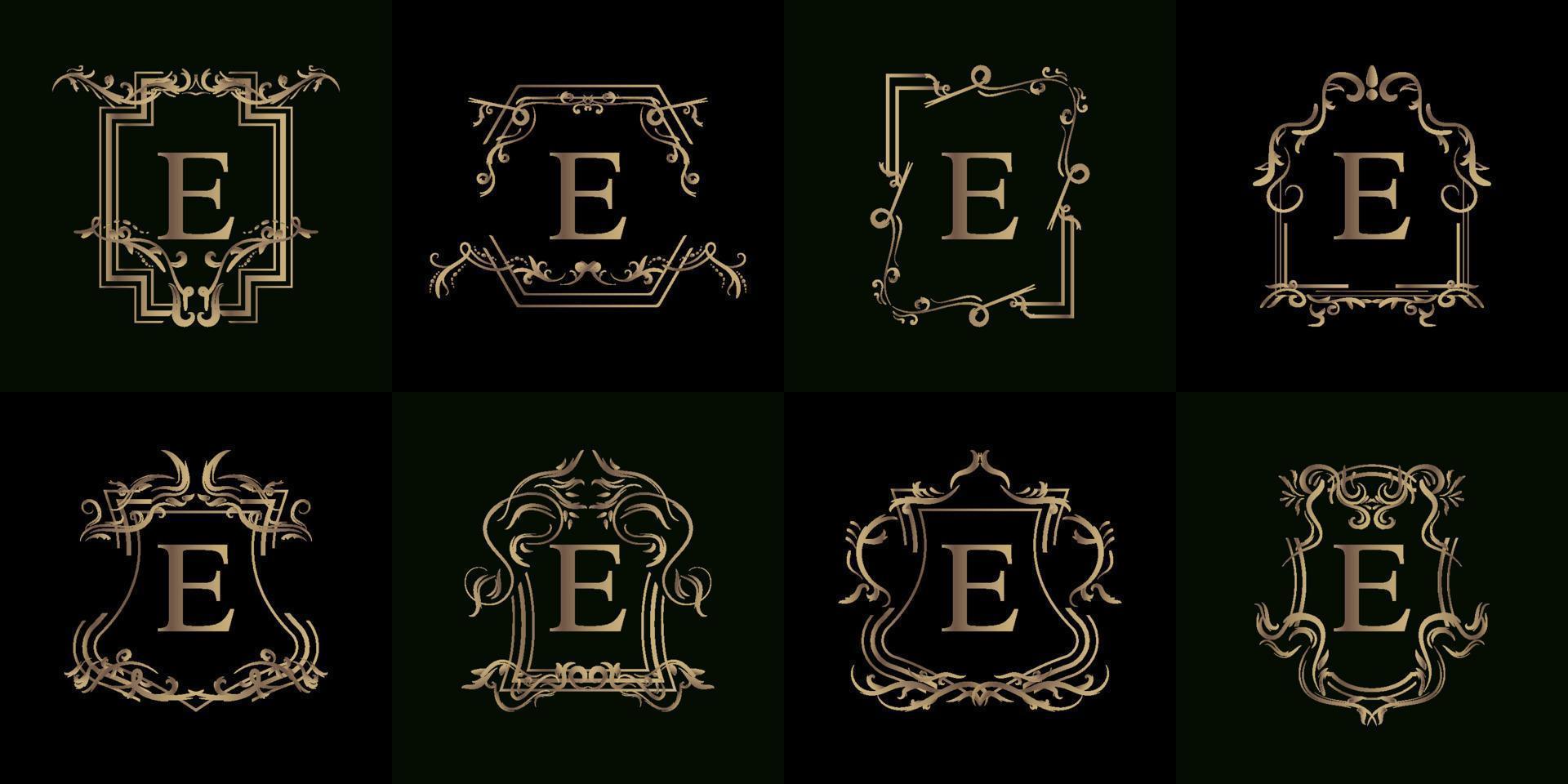 verzameling van logo initial e met luxe ornament of bloemenframe vector