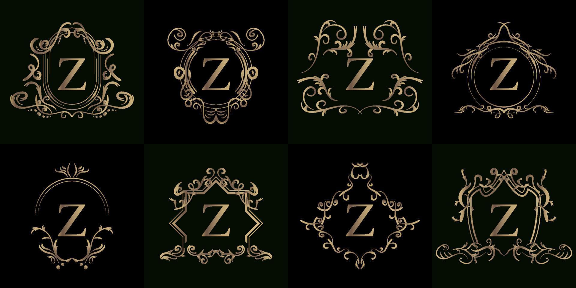 verzameling van logo initial z met luxe ornament of bloemenframe vector