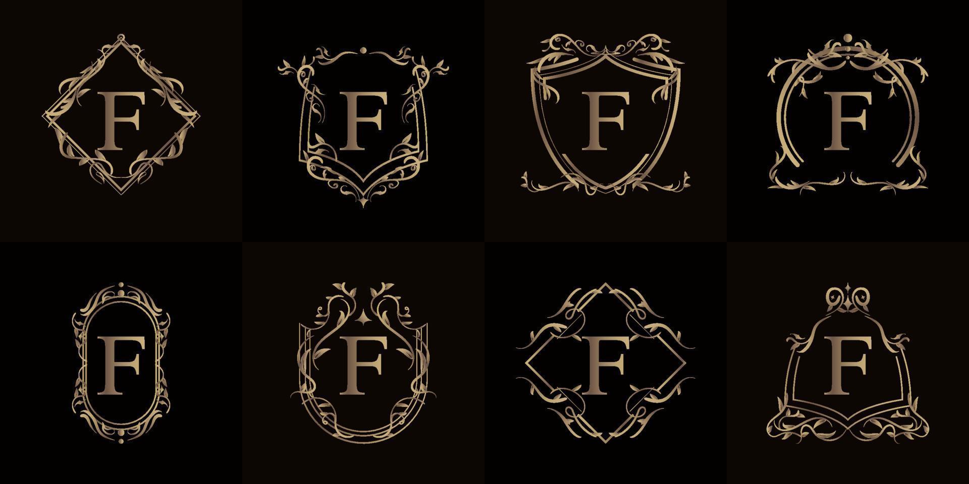 verzameling van logo initial f met luxe ornament of bloemenframe vector