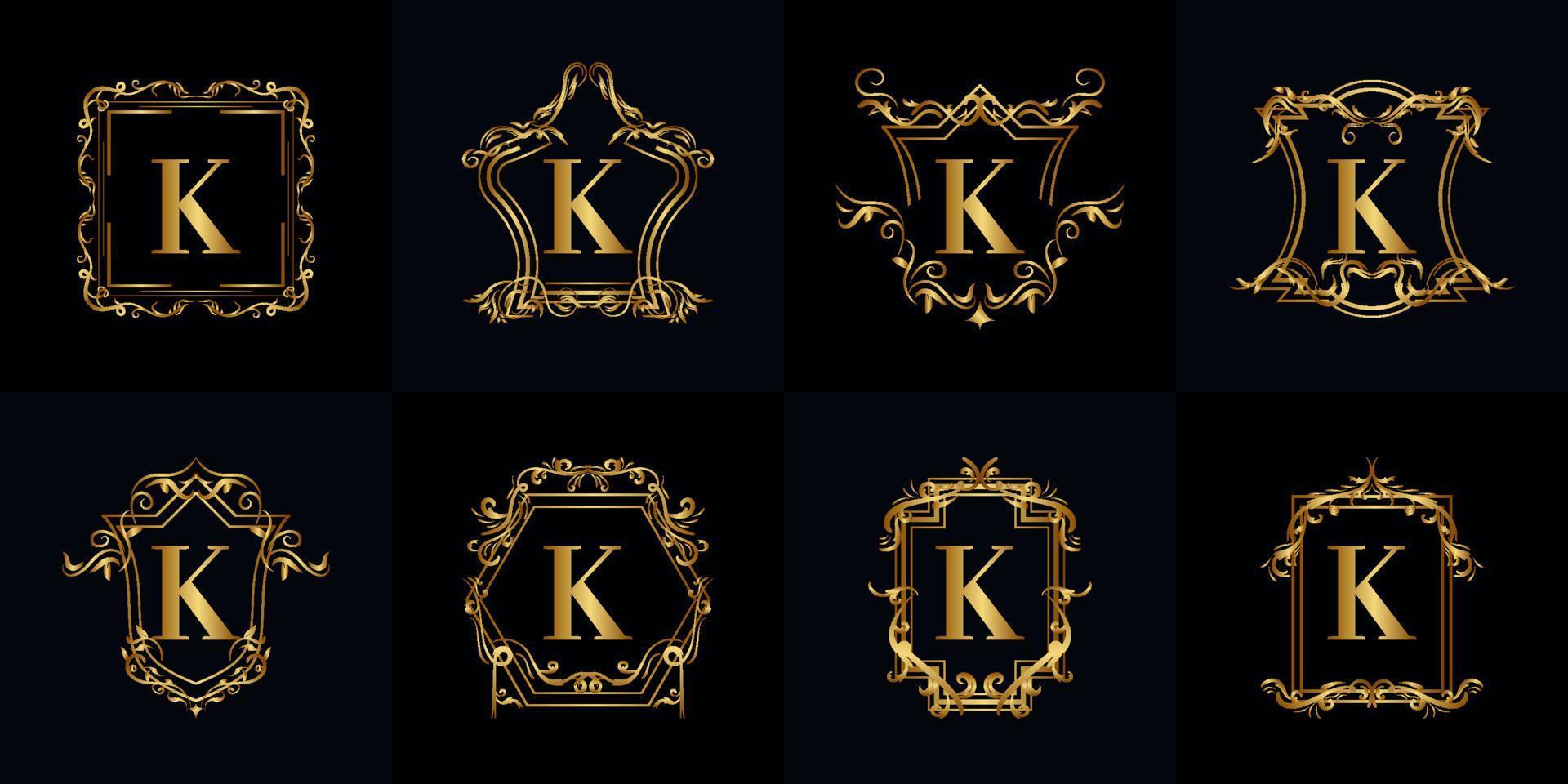 verzameling van logo initial k met luxe ornament of bloemframe vector