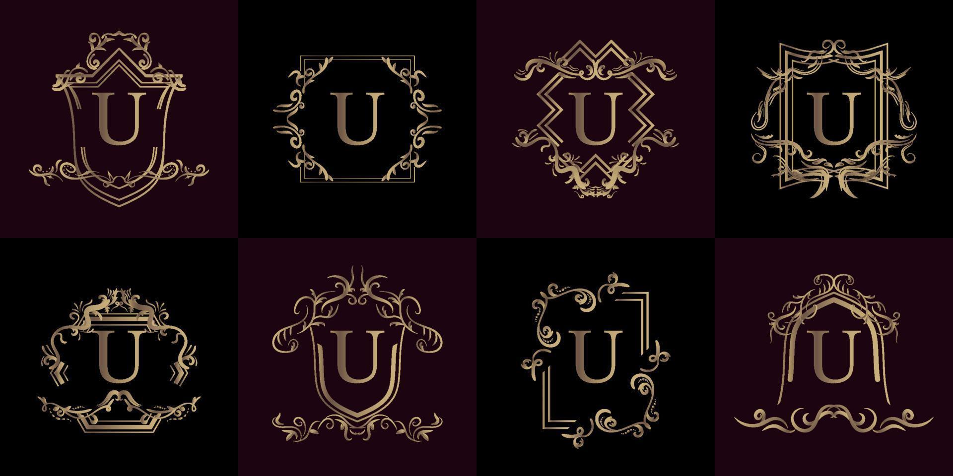 verzameling van logo initial u met luxe ornament of bloemframe vector