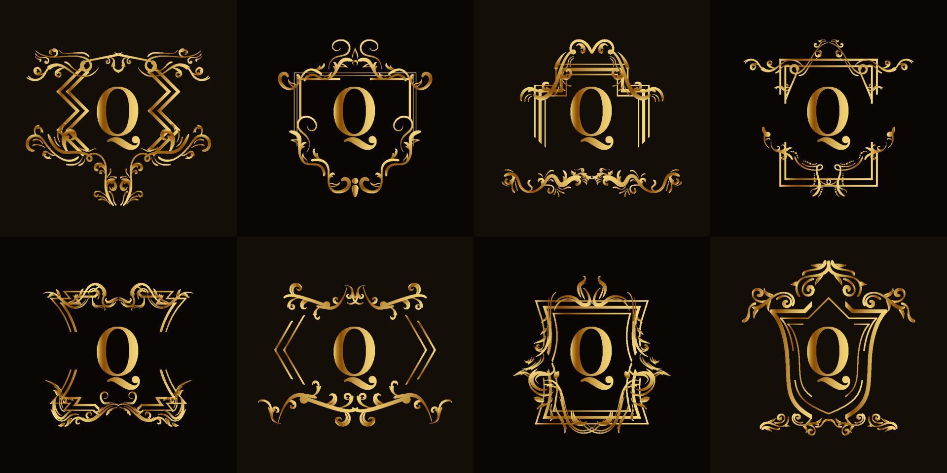 verzameling logo eerste q met luxe ornament of bloemframe vector