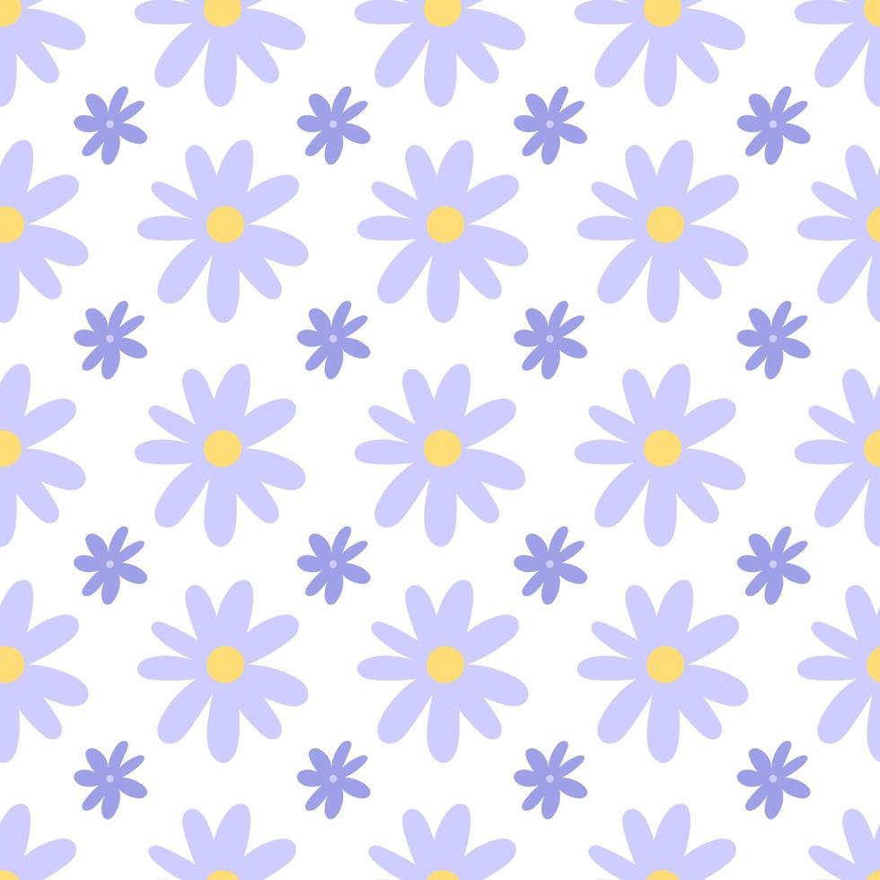 naadloze patroon met eenvoudige doodle violet weide bloemen geïsoleerd op een witte achtergrond. kamille plat ornament. vector