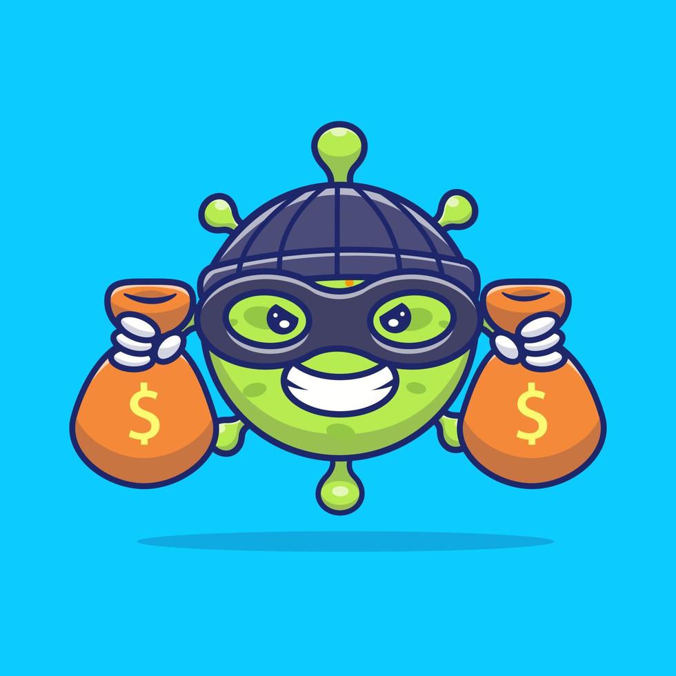 schattig virus met geld tas cartoon vector pictogram illustratie. medische financiële pictogram concept geïsoleerde premie vector. platte cartoonstijl