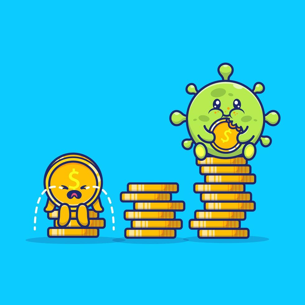 schattig virus met munt geld cartoon vector pictogram illustratie. medische financiële pictogram concept geïsoleerde premie vector. platte cartoonstijl