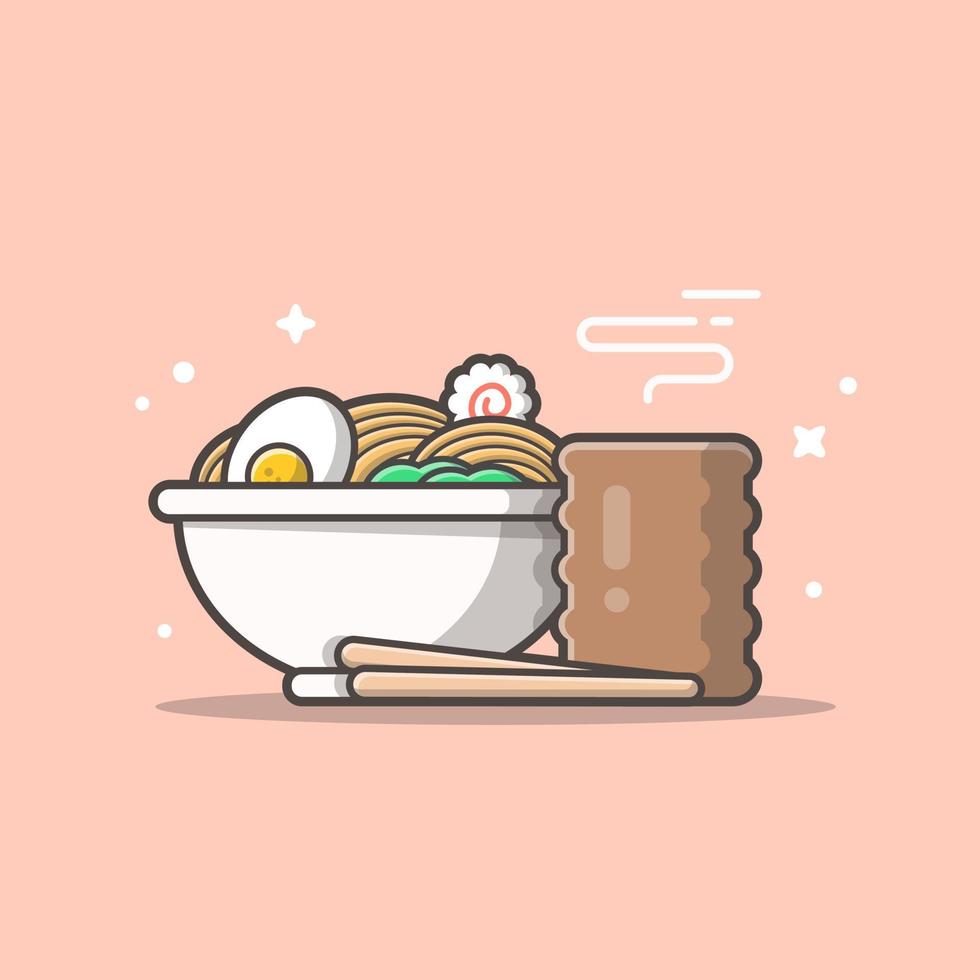 ramen kom noodle met ei gekookt cartoon vector pictogram illustratie. eten drinken pictogram concept geïsoleerde premium vector. platte cartoonstijl